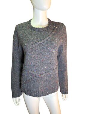 Jenni Kayne Grey Speckled Knit Sweater Wool Alpaca Blend Fall Winter Size L EUC